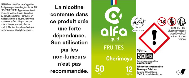 étiquette Cherimoya Alfaliquid 50vg